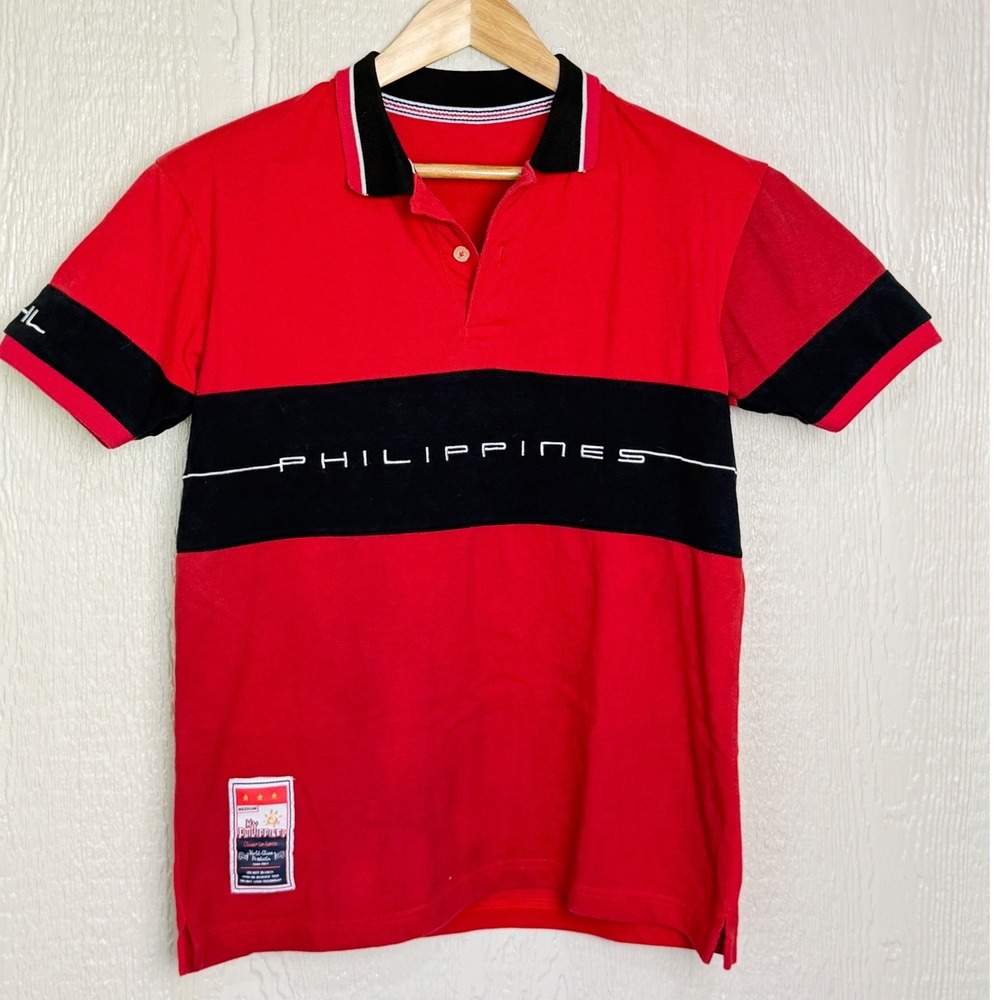 My Philippines Republic Polo Shirt Mens Medium Red Black Colorblock Pique PHL